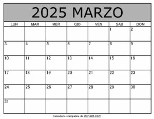 Calendario Mensile di Marzo 2025