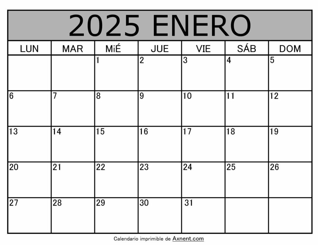Calendario Mensual Enero 2025