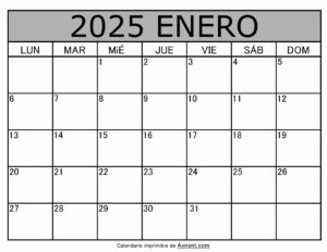 Calendario Mensual Enero 2025