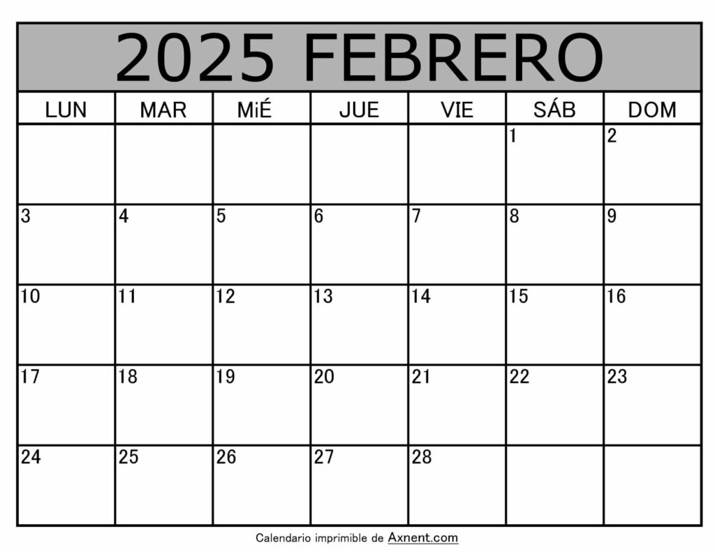 Calendario Mensual Febrero 2025
