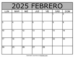 Calendario Mensual Febrero 2025