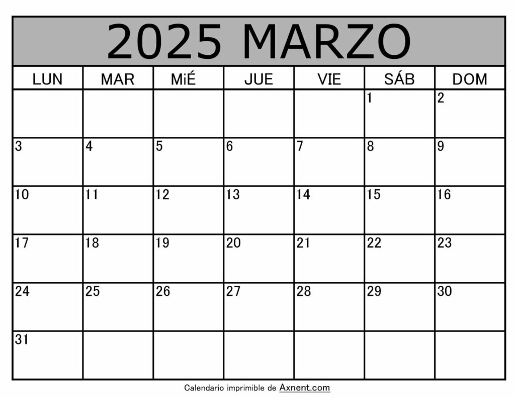 Calendario Mensual Marzo 2025