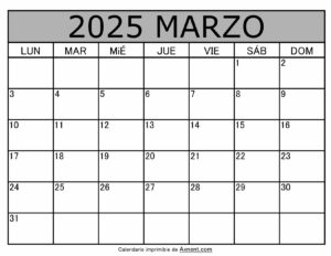 Calendario Mensual Marzo 2025