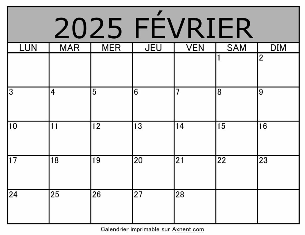 Calendrier À Imprimer Février 2025