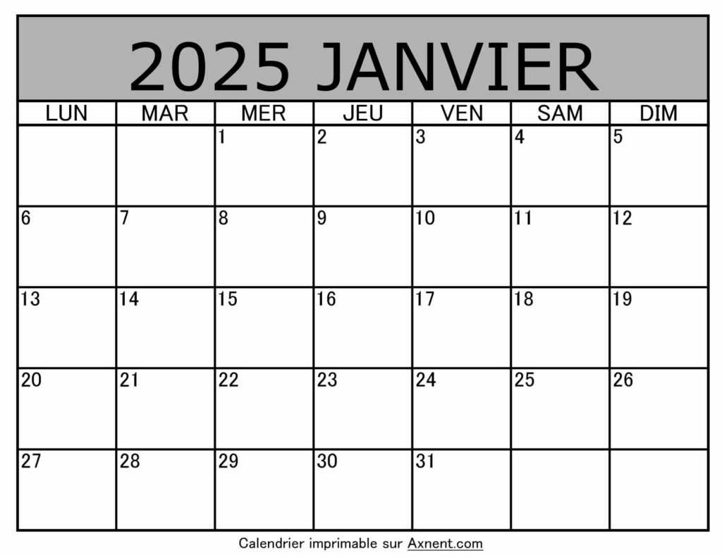Calendrier À Imprimer Janvier 2025