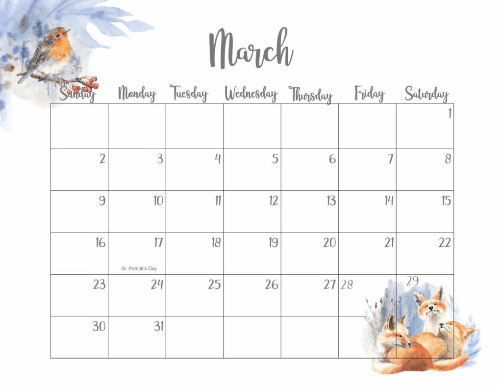 Cute March Calendar 2025