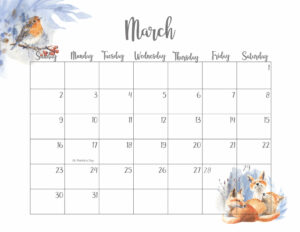 Cute March Calendar 2025