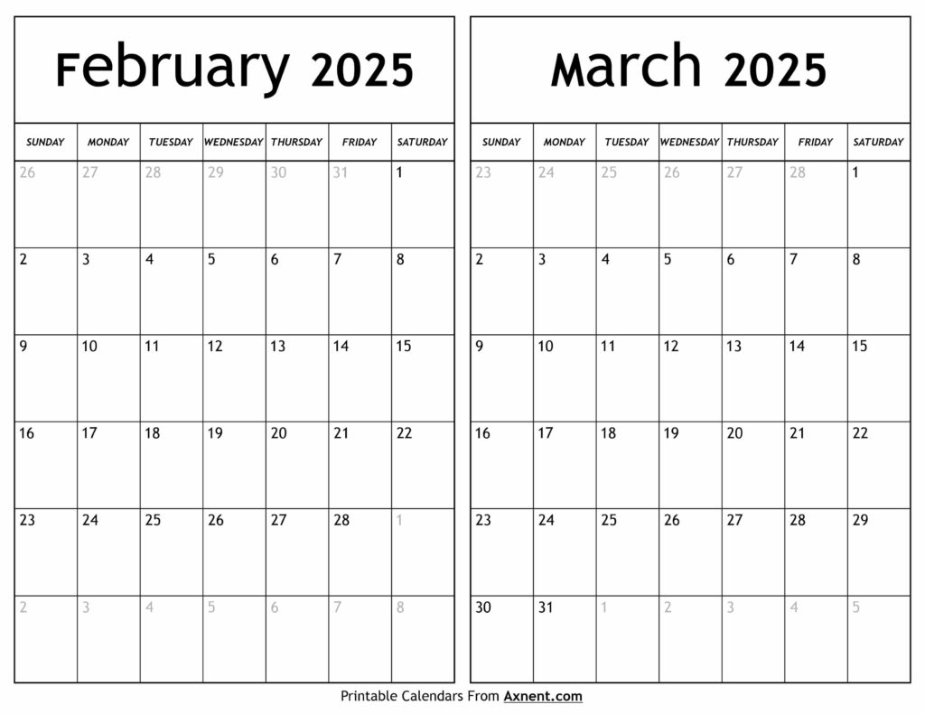 February March 2025 Calendar