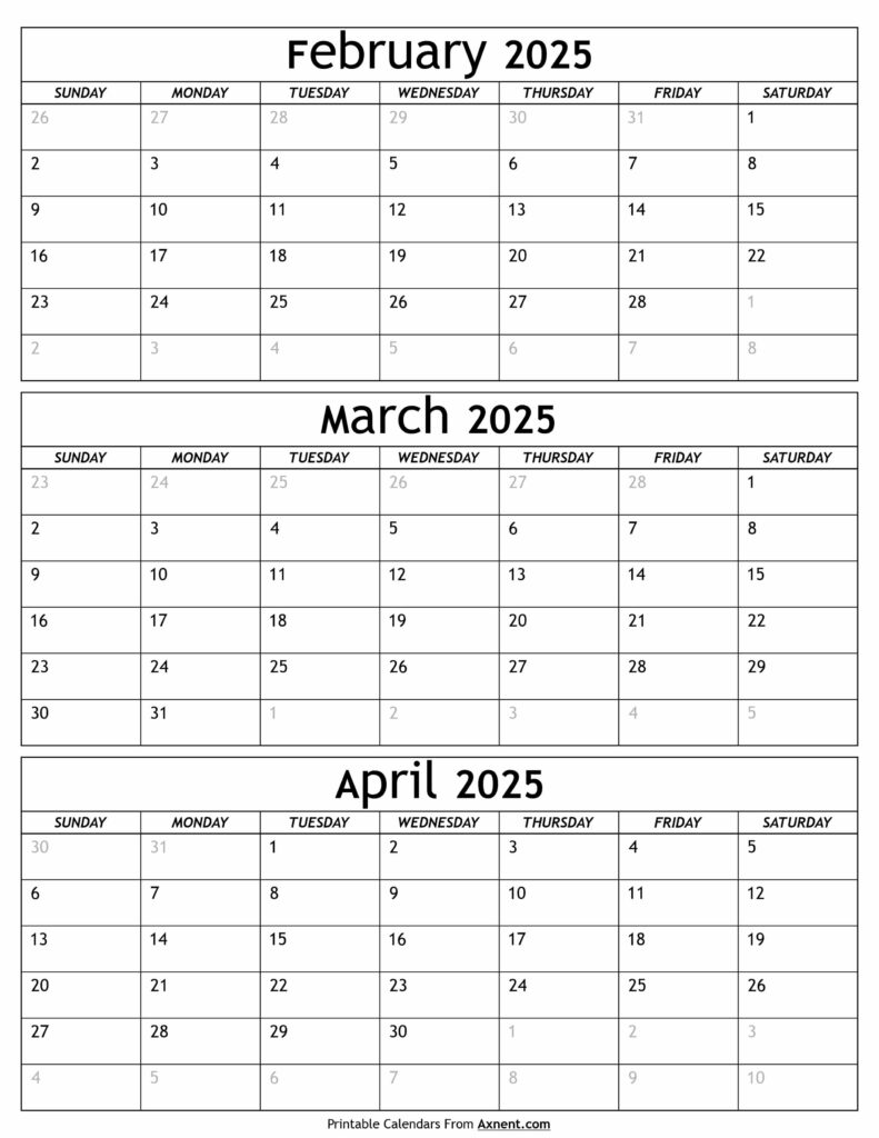 February to April 2025 Calendar