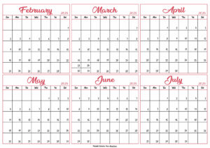 February to July Calendar 2025