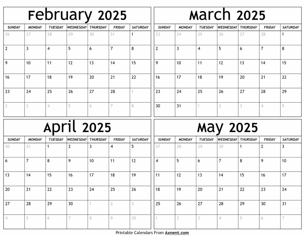 February to May 2025 Calendar