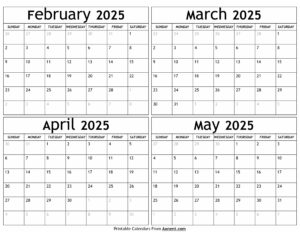 February to May 2025 Calendar