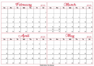 February to May Calendar 2025