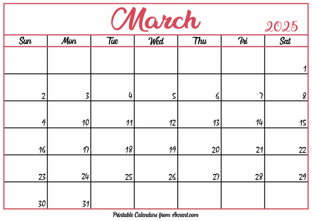 Free March Calendar 2025