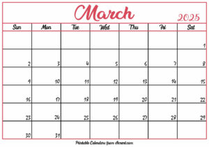 Free March Calendar 2025