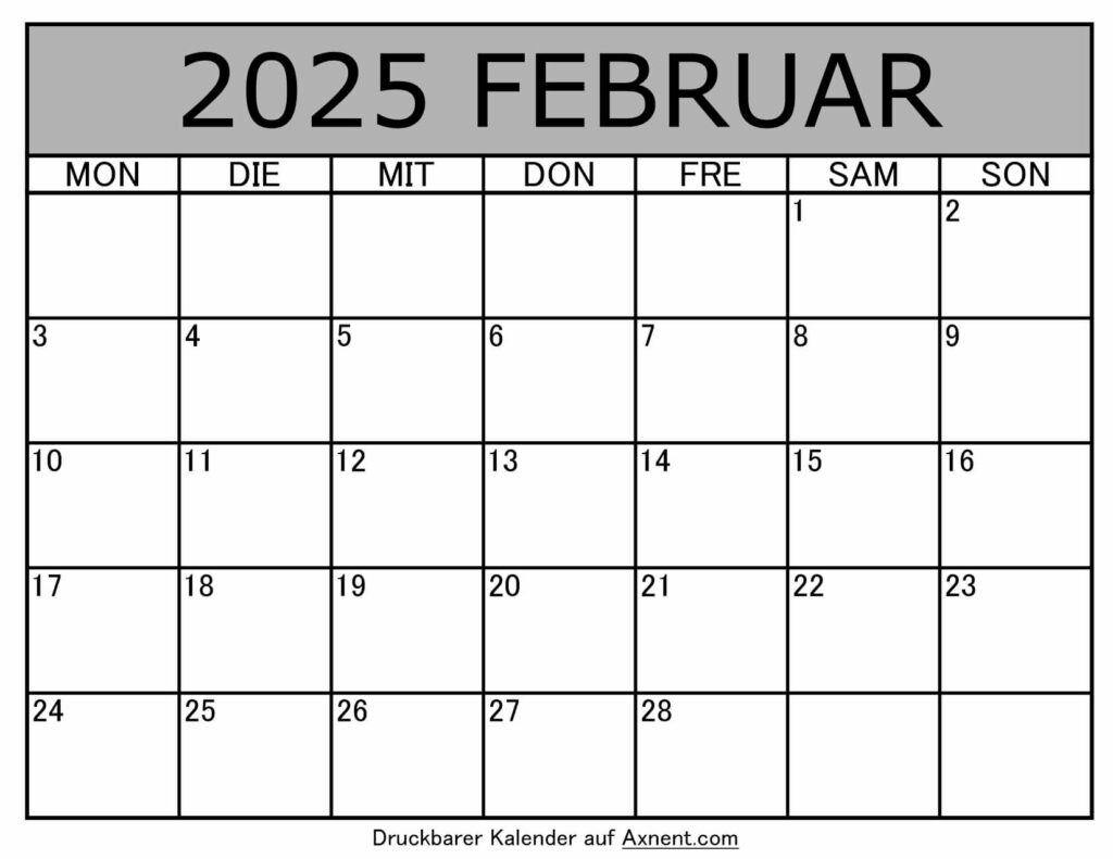 Kalender Februar 2025 zum Ausdrucken