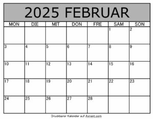 Kalender Februar 2025 zum Ausdrucken