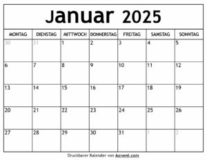 Kalender Januar 2025