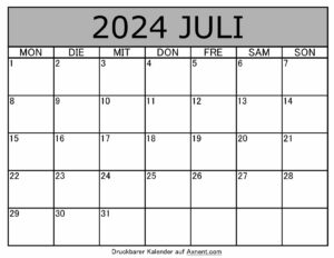 Kalender Juli 2024 zum Ausdrucken