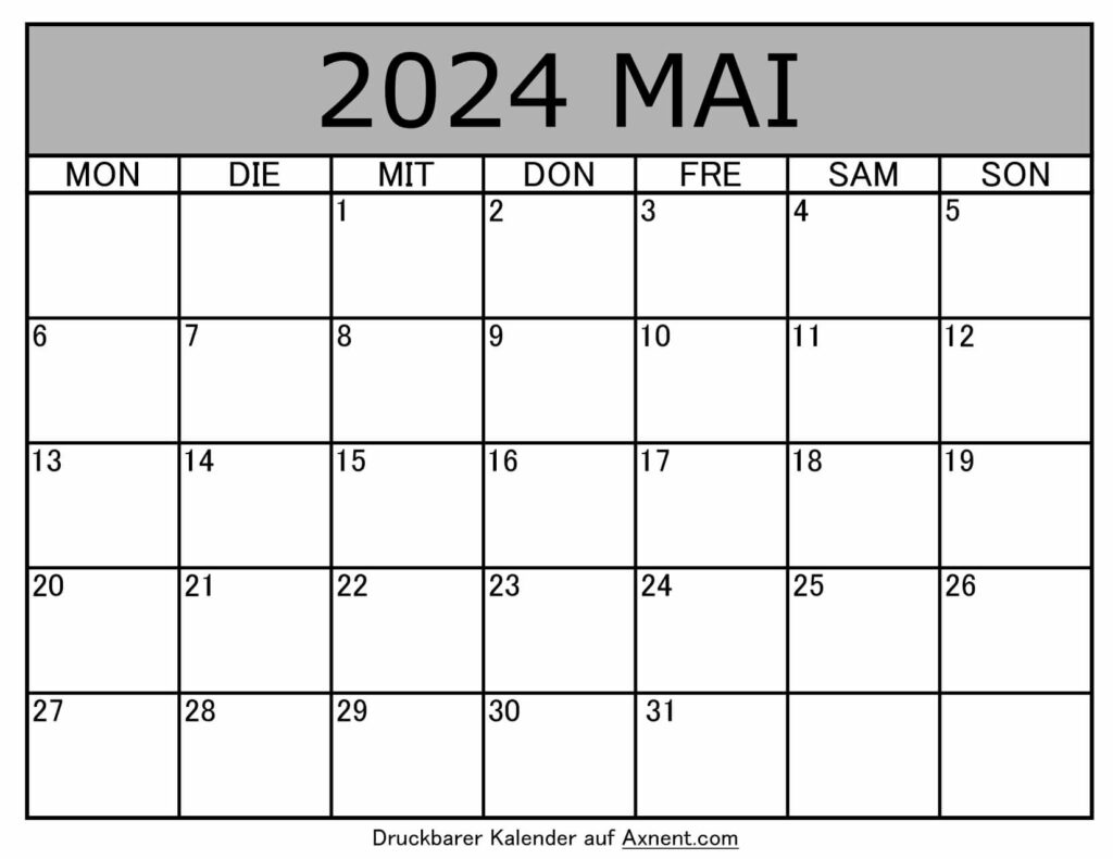 Kalender Mai 2024 zum Ausdrucken