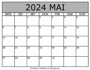 Kalender Mai 2024 zum Ausdrucken