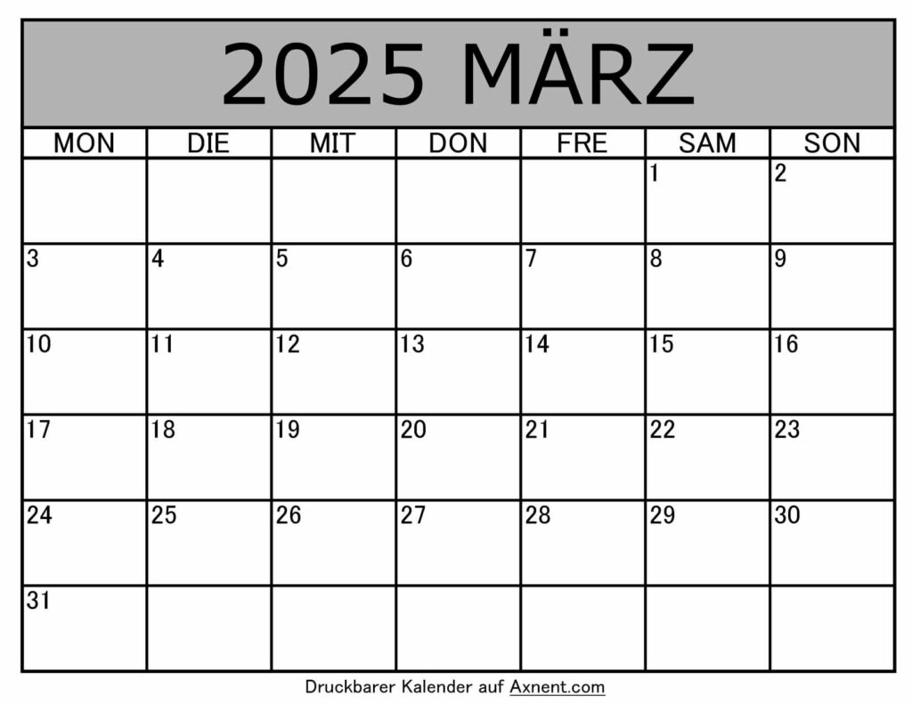 Kalender März 2025 zum Ausdrucken