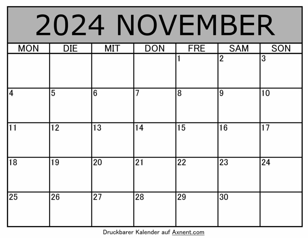 Kalender November 2024 zum Ausdrucken