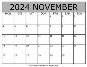 Kalender November 2024 zum Ausdrucken