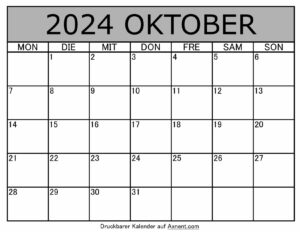 Kalender Oktober 2024 zum Ausdrucken