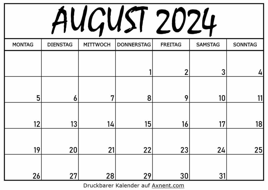 Kalender für August 2024