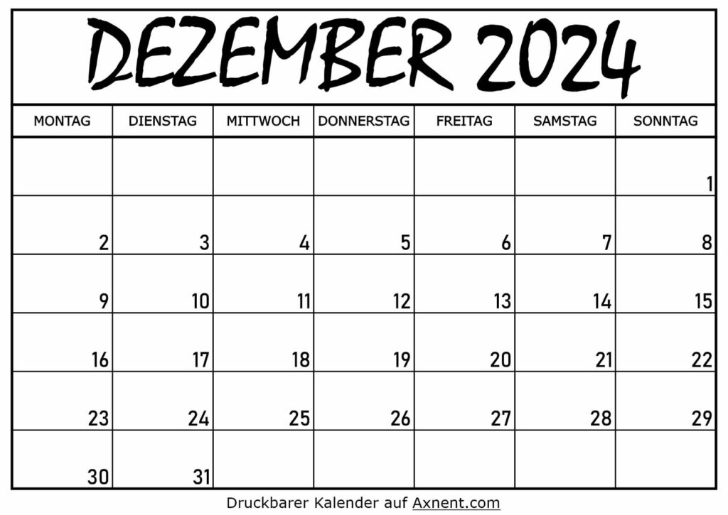 Kalender für Dezember 2024
