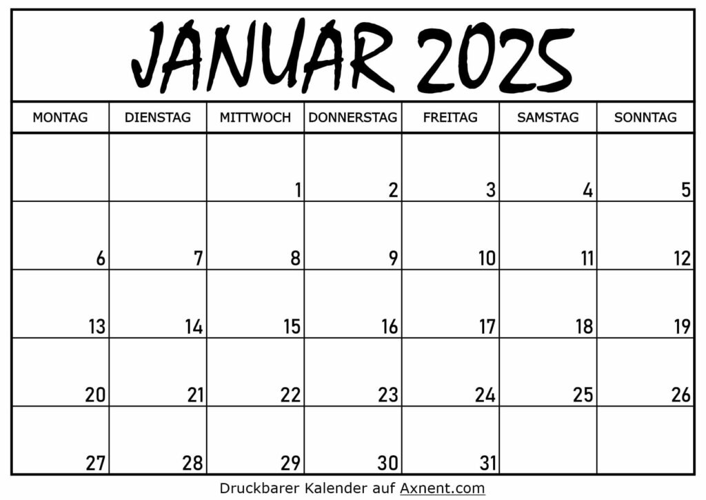 Kalender für Januar 2025