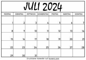 Kalender für Juli 2024