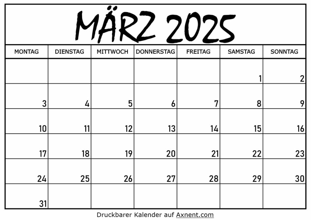 Kalender für März 2025