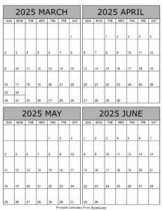 March April May June 2025 Calendar