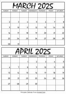 March and April 2025 Calendar