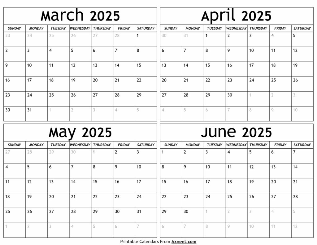 March to June 2025 Calendar