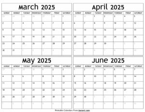 March to June 2025 Calendar