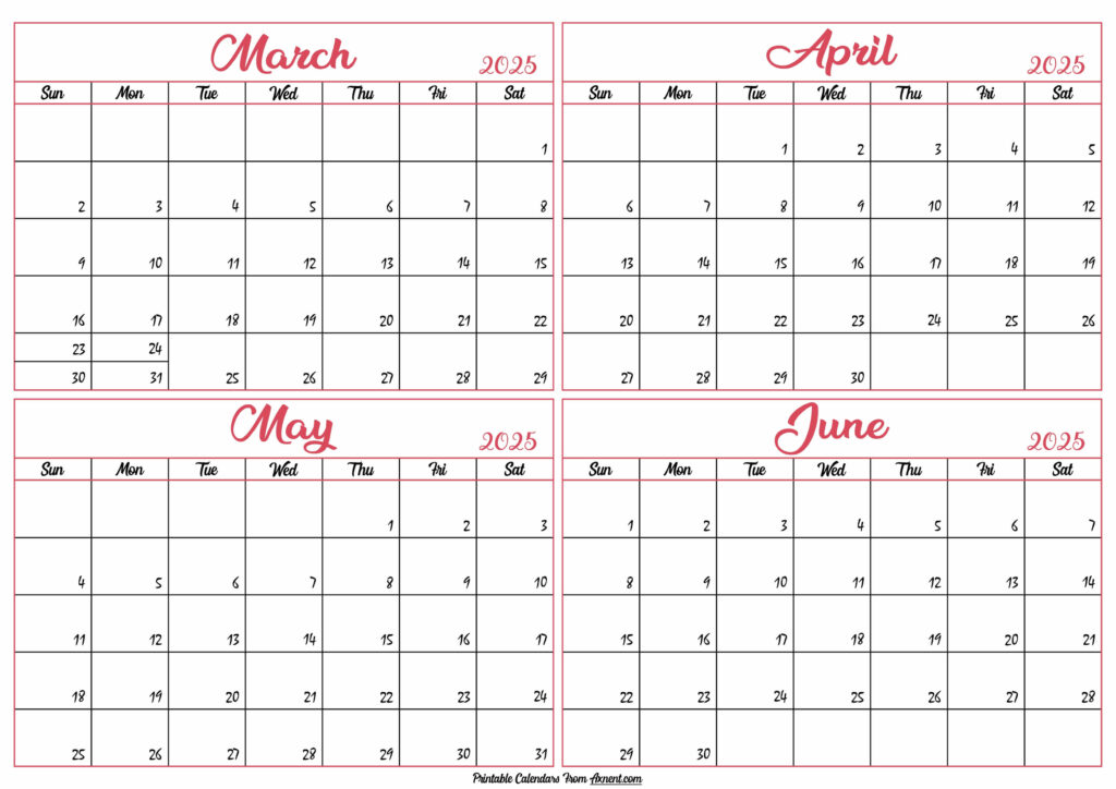 March to June Calendar 2025