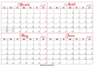 March to June Calendar 2025