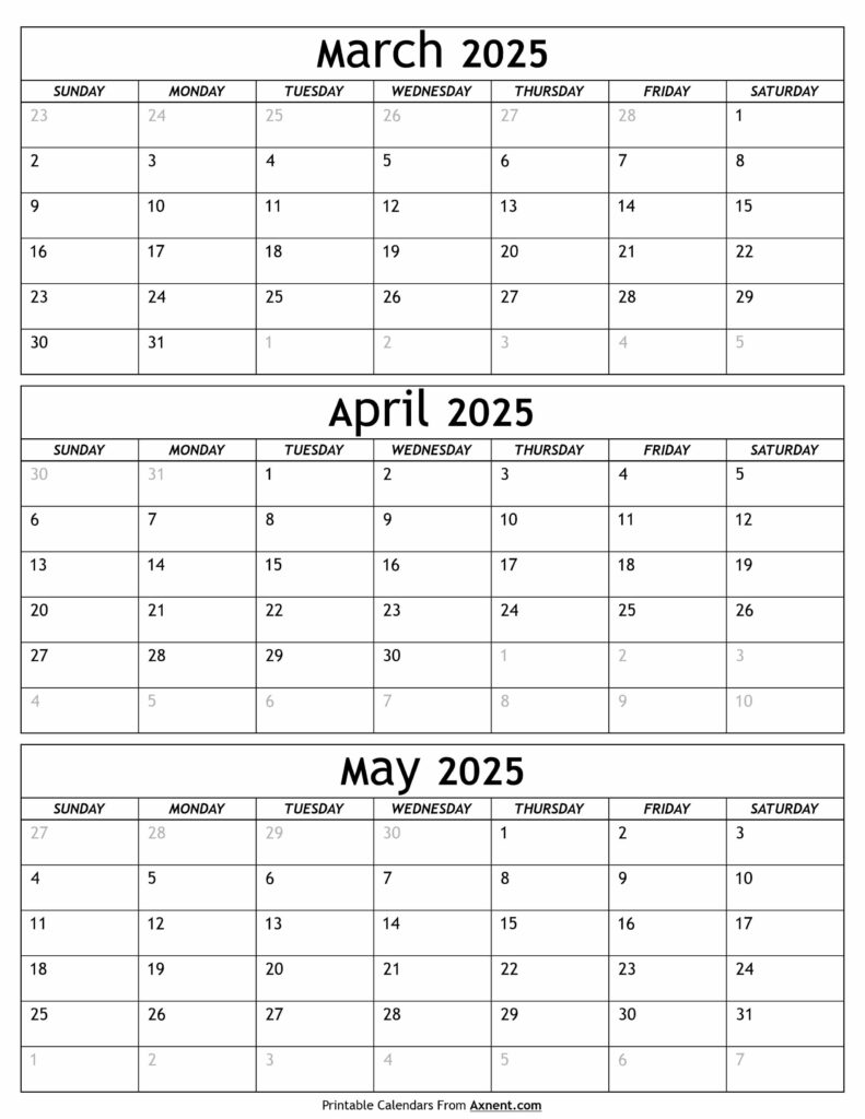 March to May 2025 Calendar