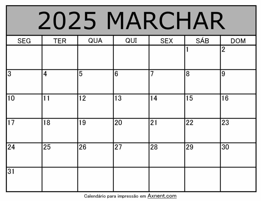 Marchar De 2025 Calendario Imprimível