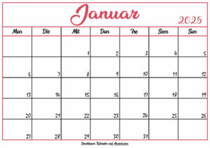 Monatskalender Januar 2025