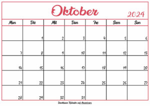 Monatskalender October 2024