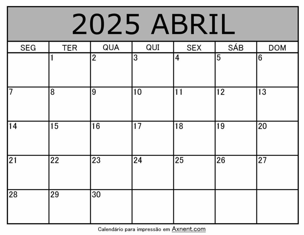 Abril De 2025 Calendario Imprimível