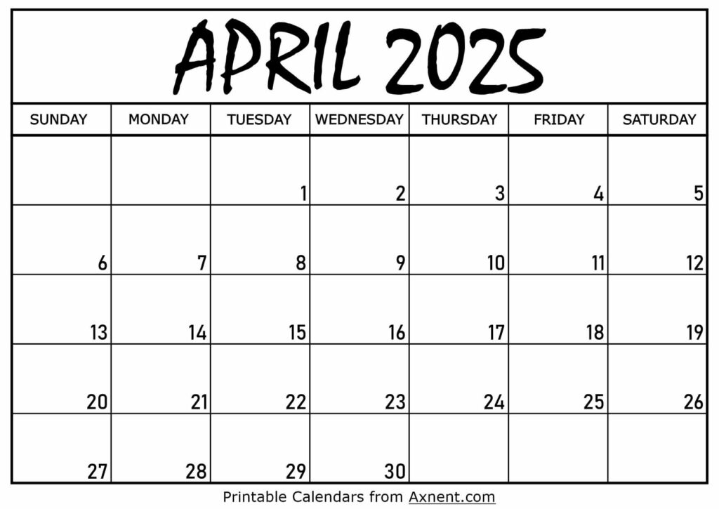 April 2025 Calendar Printable