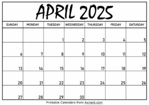 April 2025 Calendar Printable