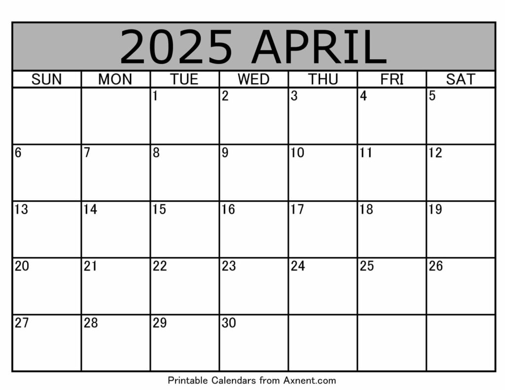 April 2025 Calendar Template