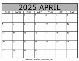 April 2025 Calendar Template