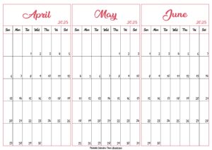 April May June 2025 Calendar